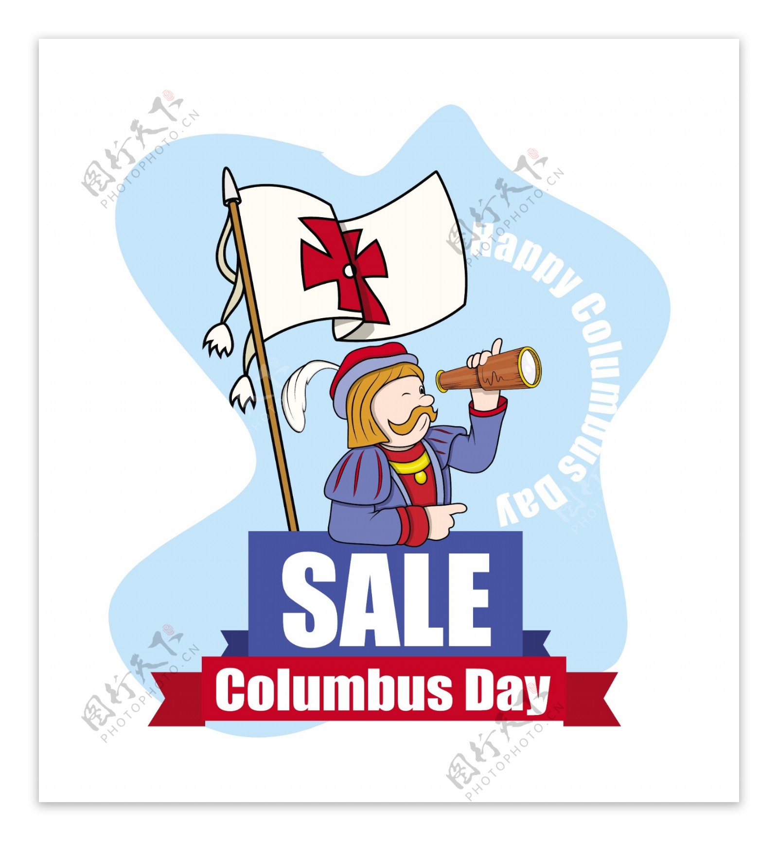 哥伦布日销售卡通人图形的旗帜