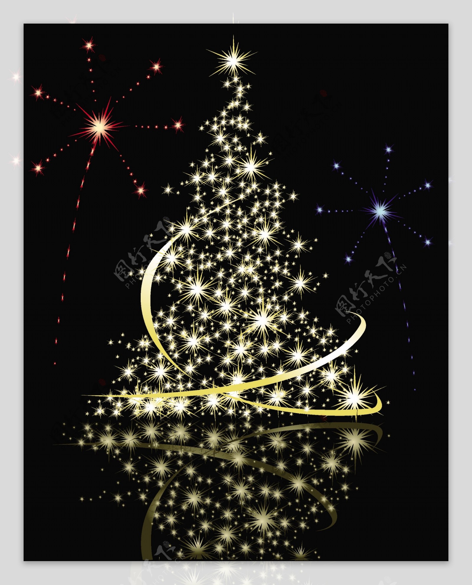 矢量璀璨绚丽星光圣诞树