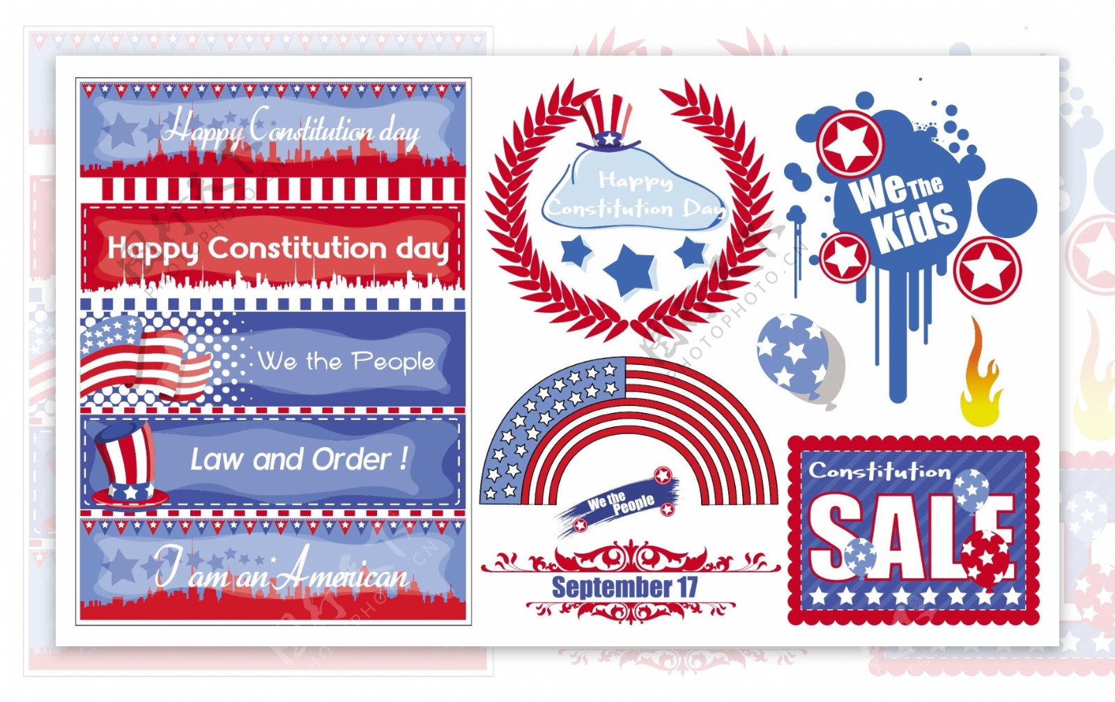 美国宪法日的主题设计向量集