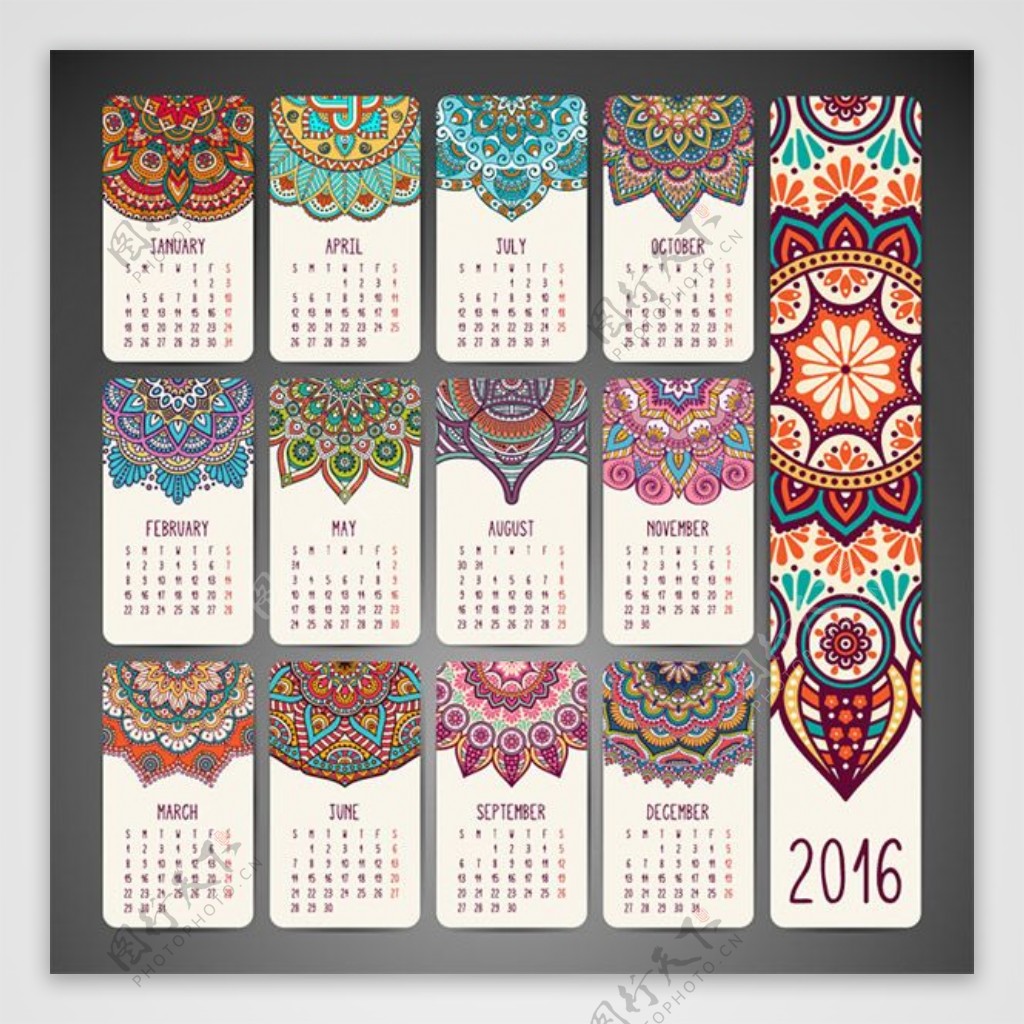 古典花纹2016日历设计矢量素材