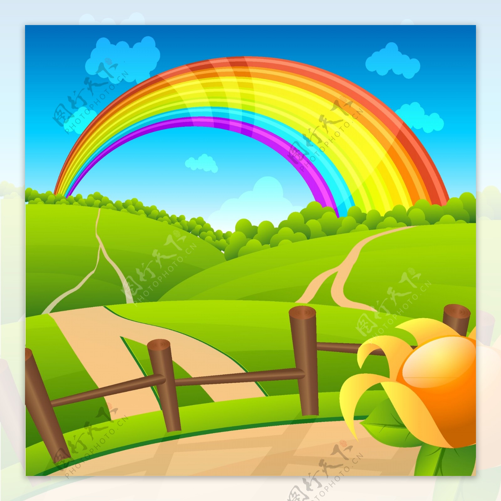 大自然里的彩虹插画
