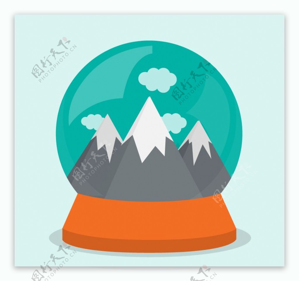 雪山风景玻璃球矢量素材