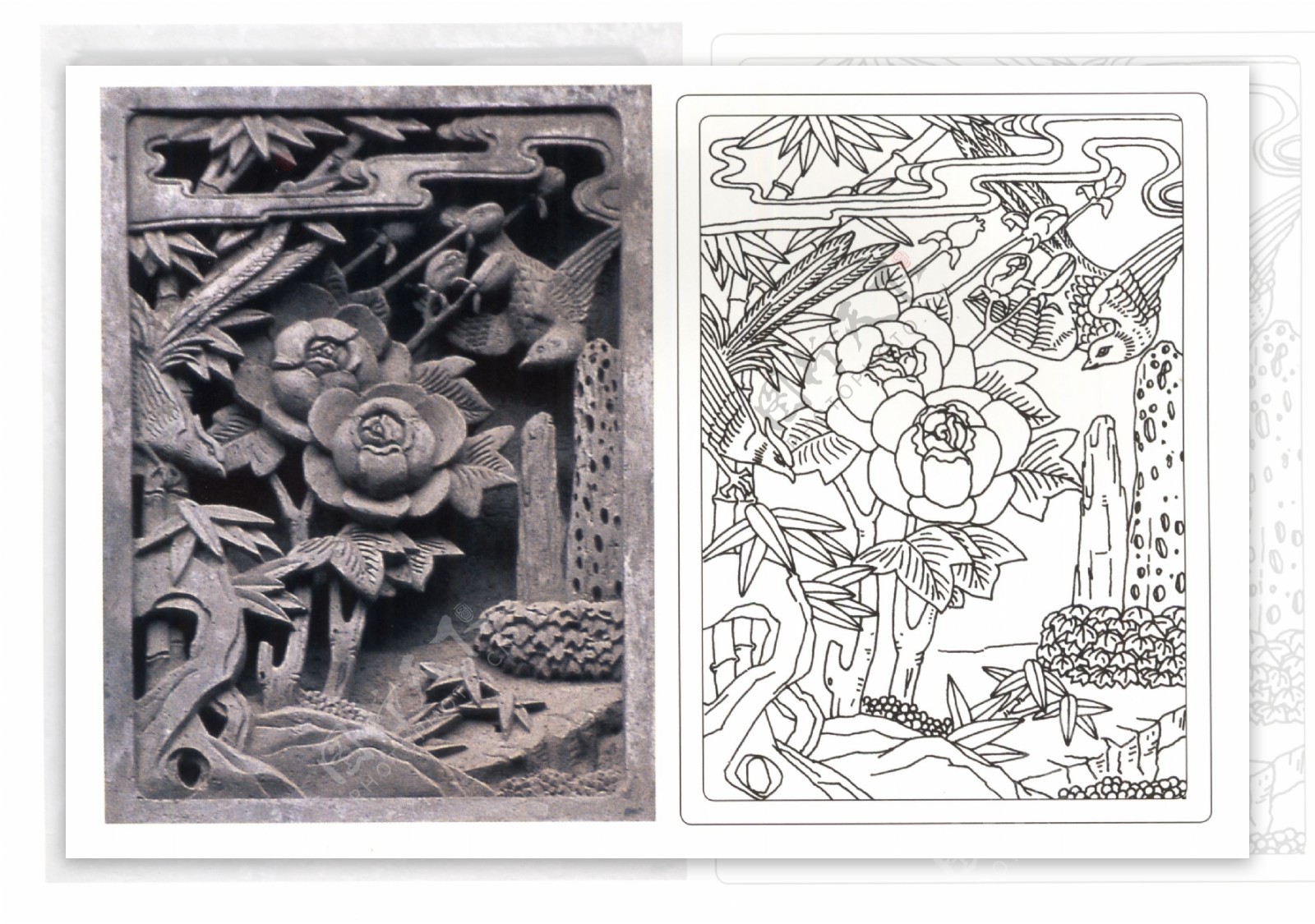 古代建筑雕刻纹饰草木花卉牡丹月季45
