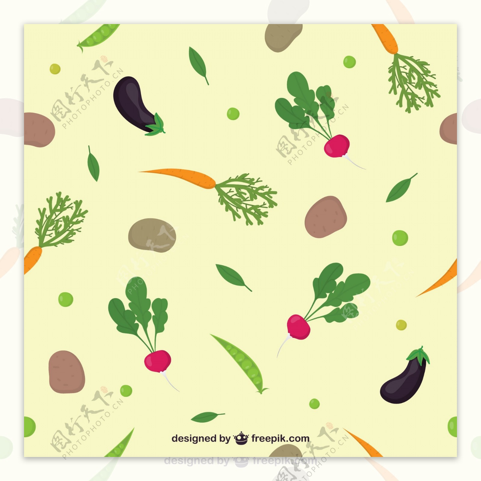 彩色蔬菜无缝背景矢量图