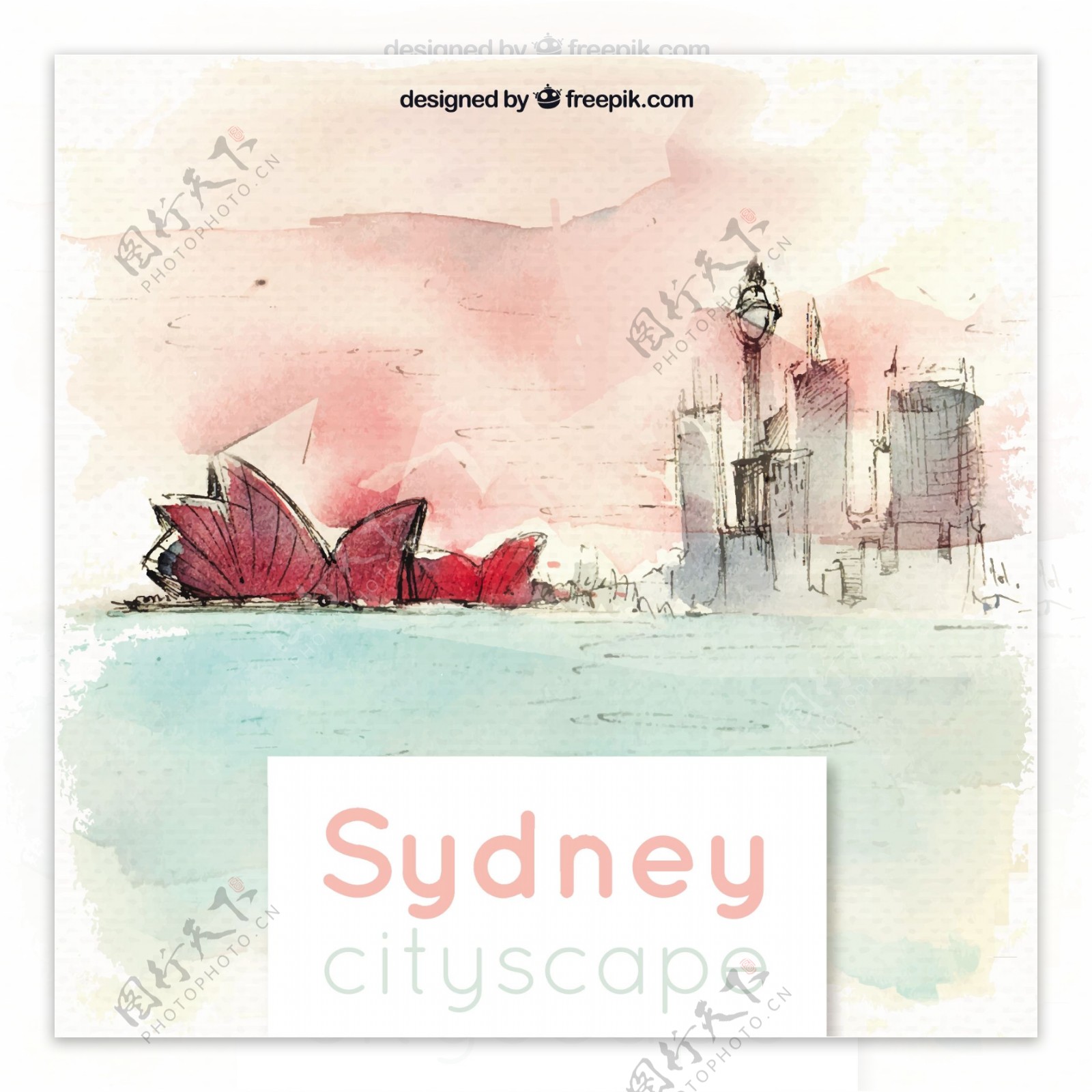 悉尼城市景观艺术写生水彩背景