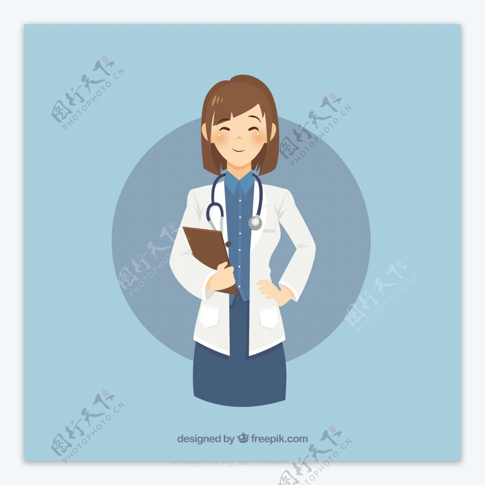 微笑的女医生剪贴板和听诊器
