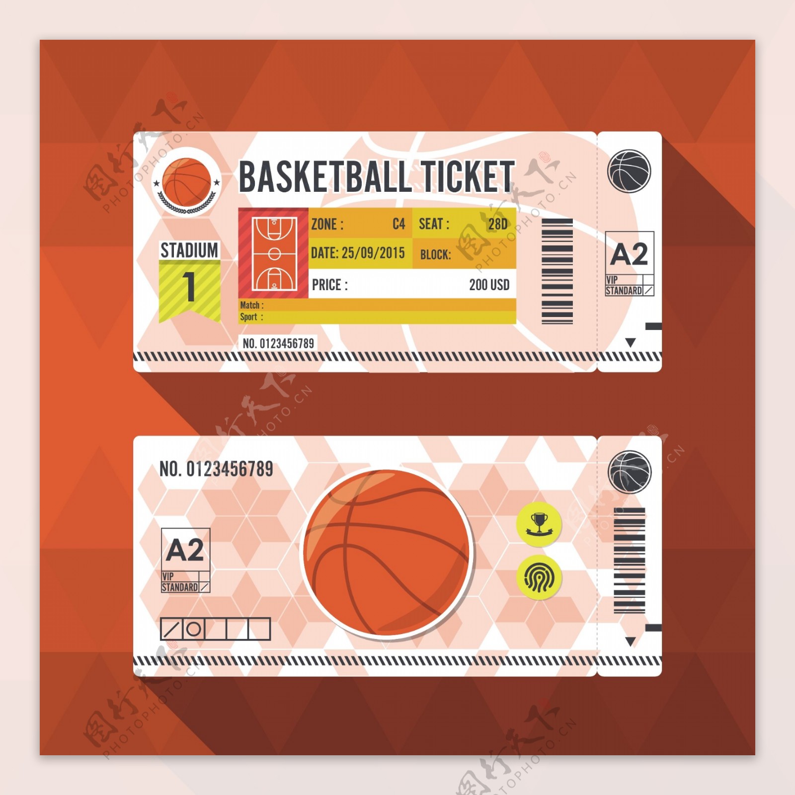 篮球场门票卡通矢量素材