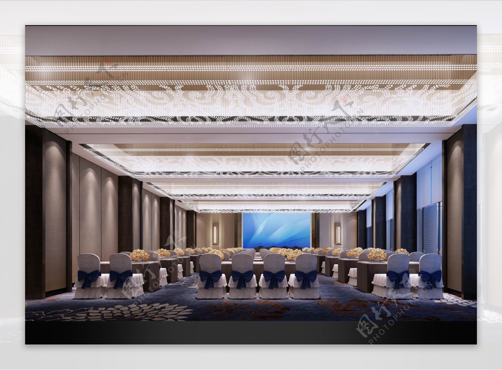 蓝色系现代酒店餐区工装装修效果图