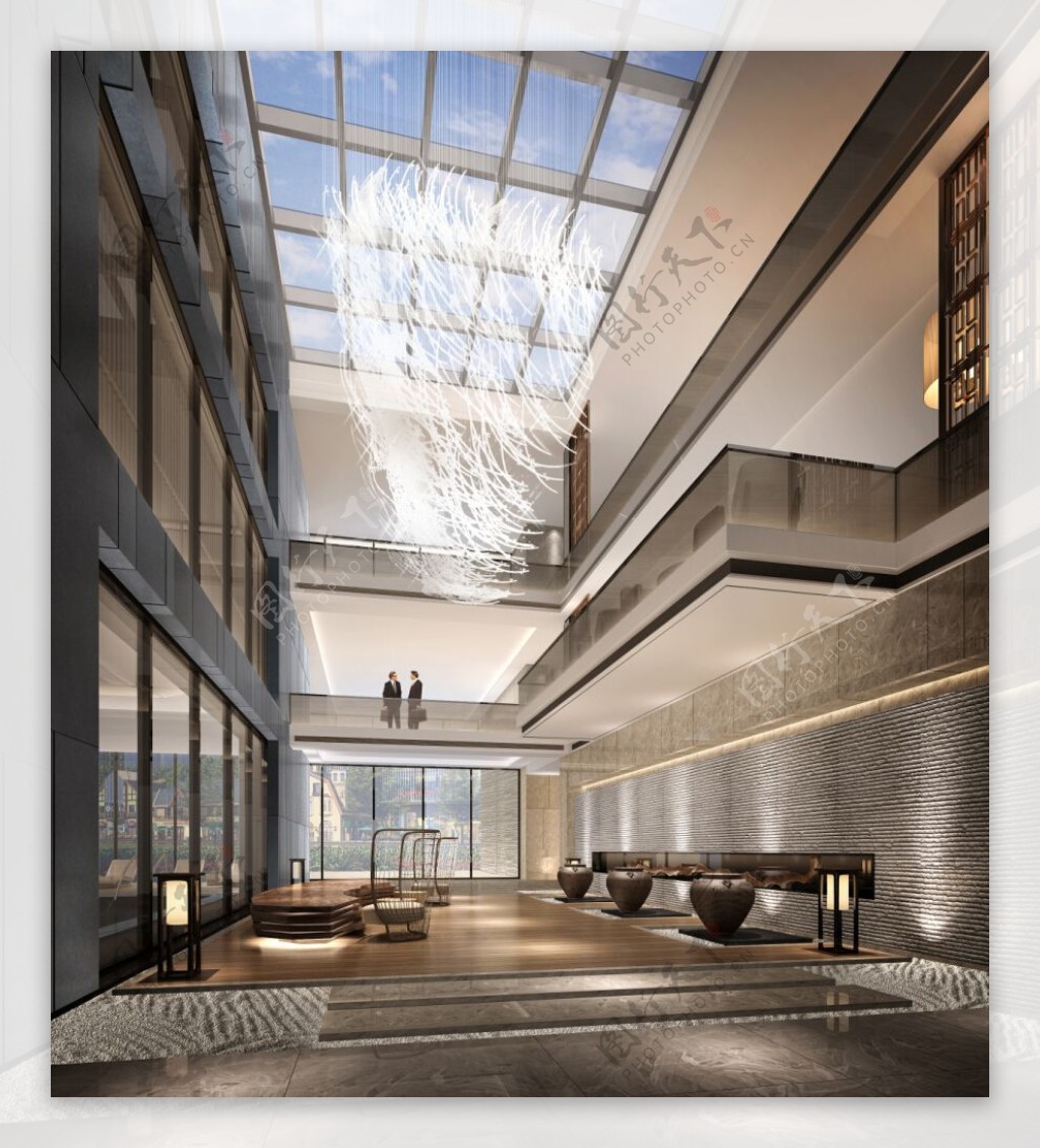 现代时尚酒店大厅褐色地毯工装装修效果图
