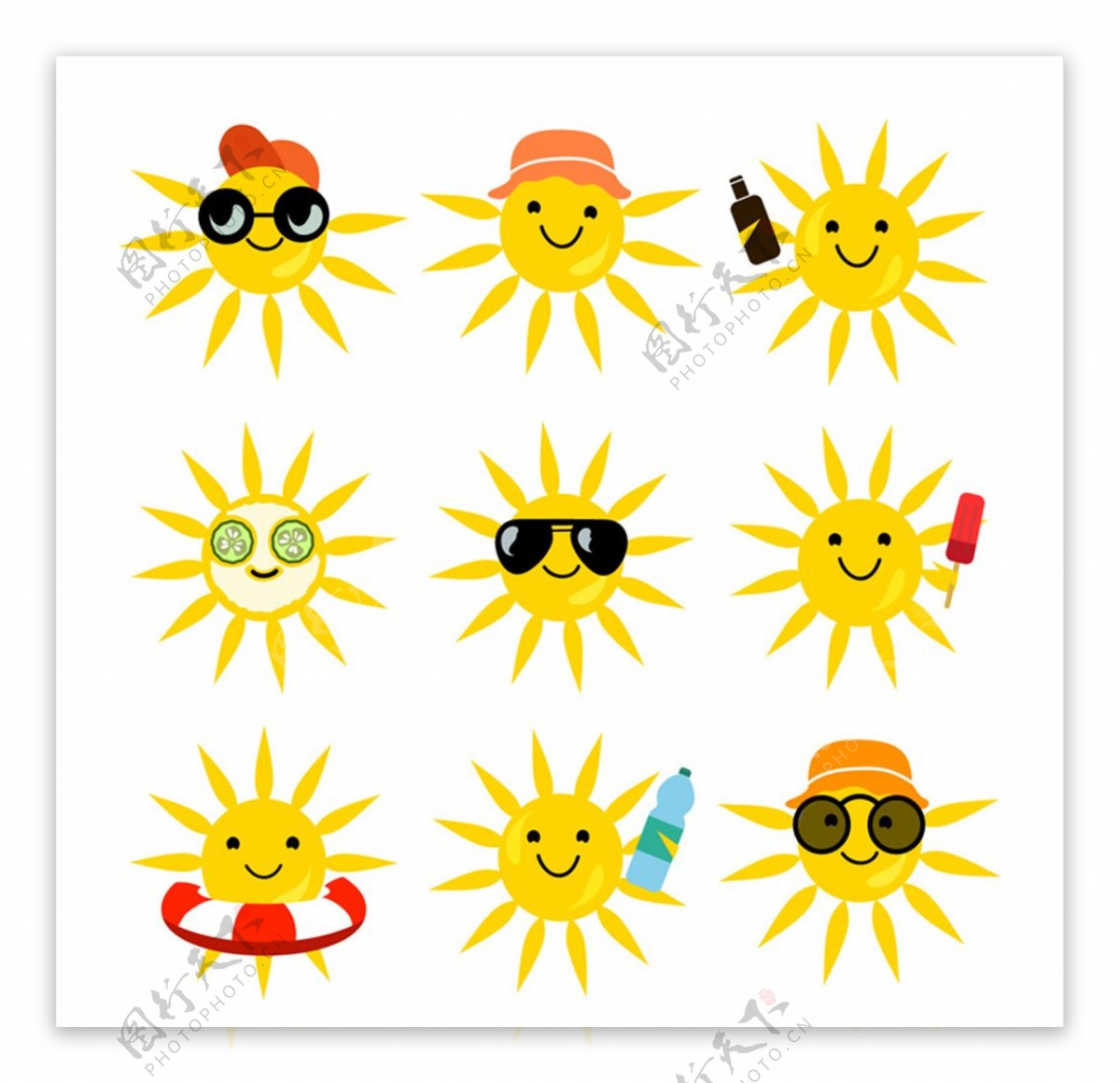 9款可爱黄色太阳设计矢量素材