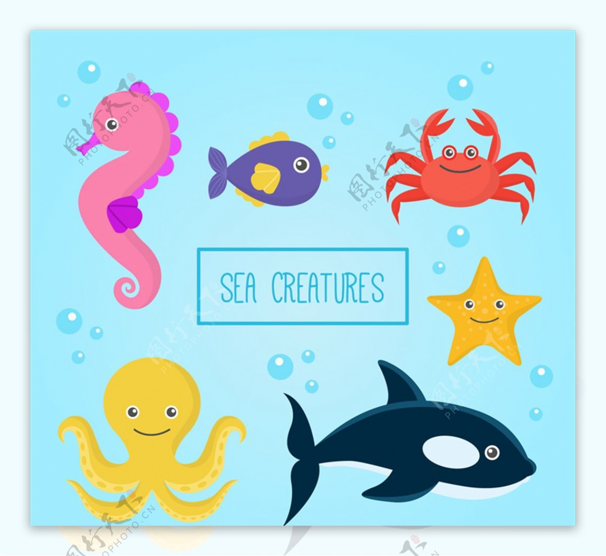 6款卡通海洋动物矢量素材