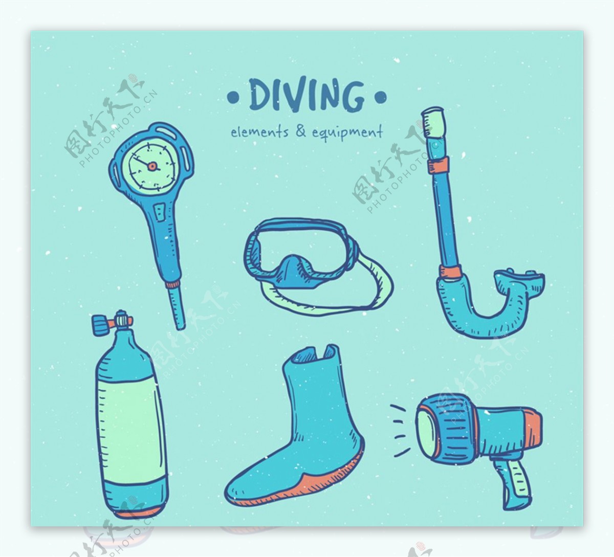 6款彩绘潜水用品矢量素材