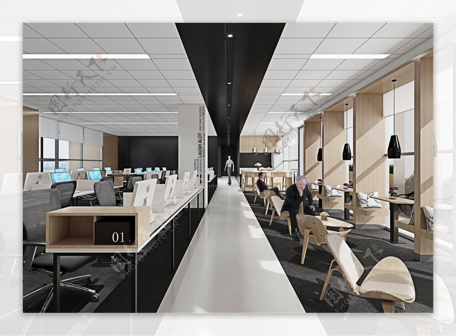 现代简约时尚办公室褐色椅子室内装修效果图