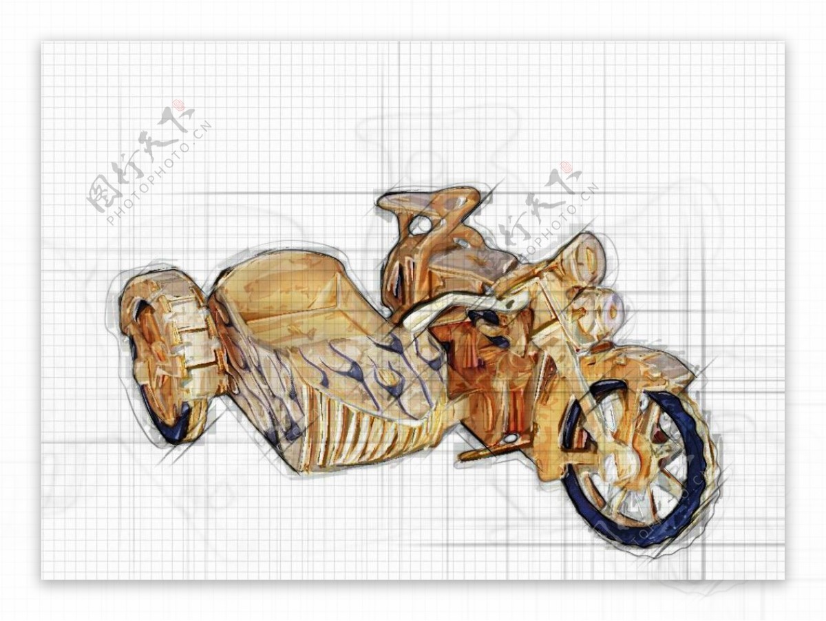 简笔画手绘三轮摩托车