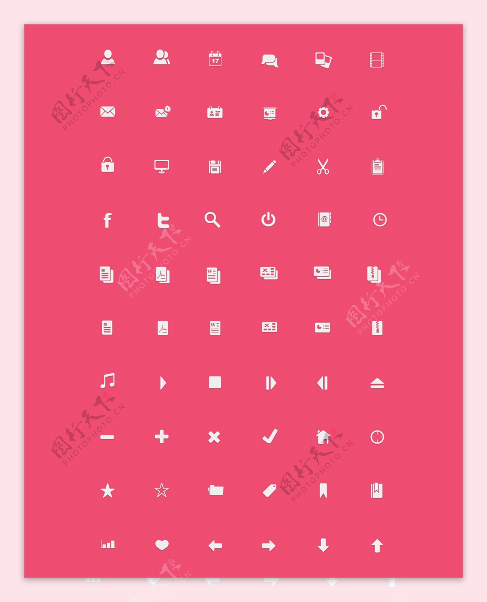 粉色背景的白色粗线条icon图标