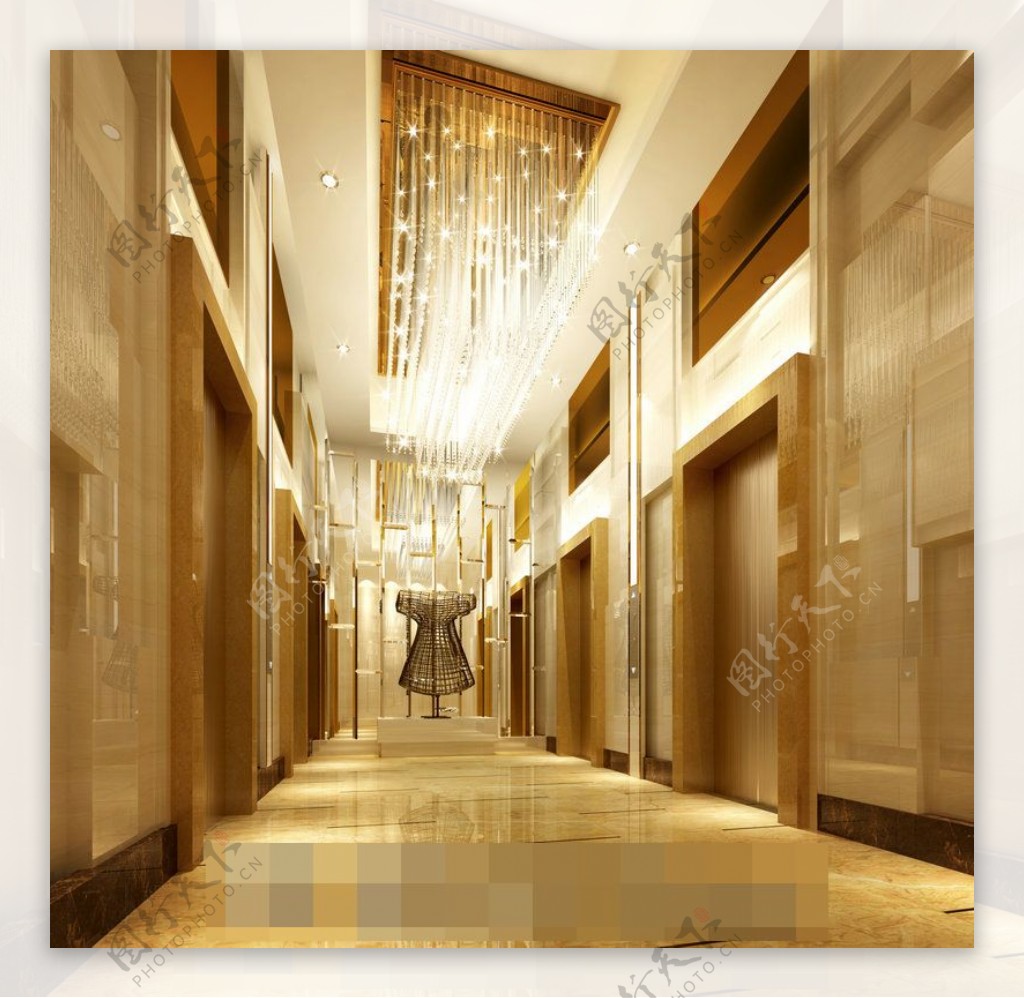 欧式电梯走廊过道瓷砖模型下载