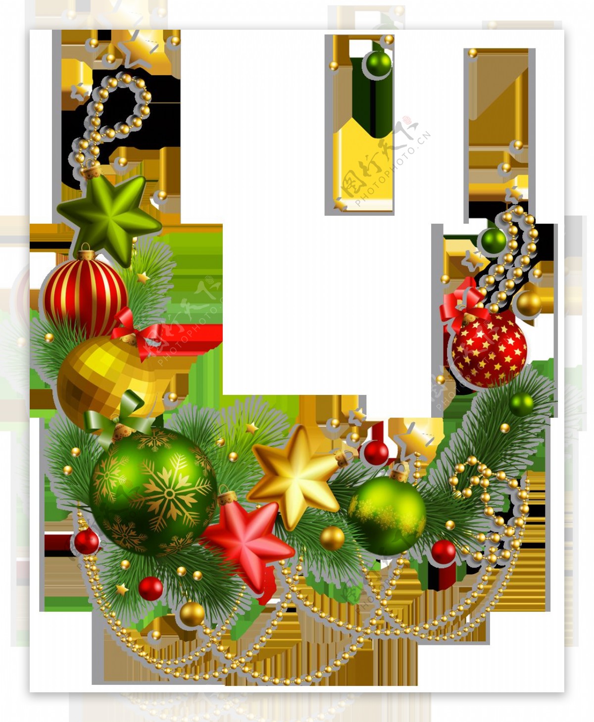 圣诞球松枝装饰元素免抠png透明素材
