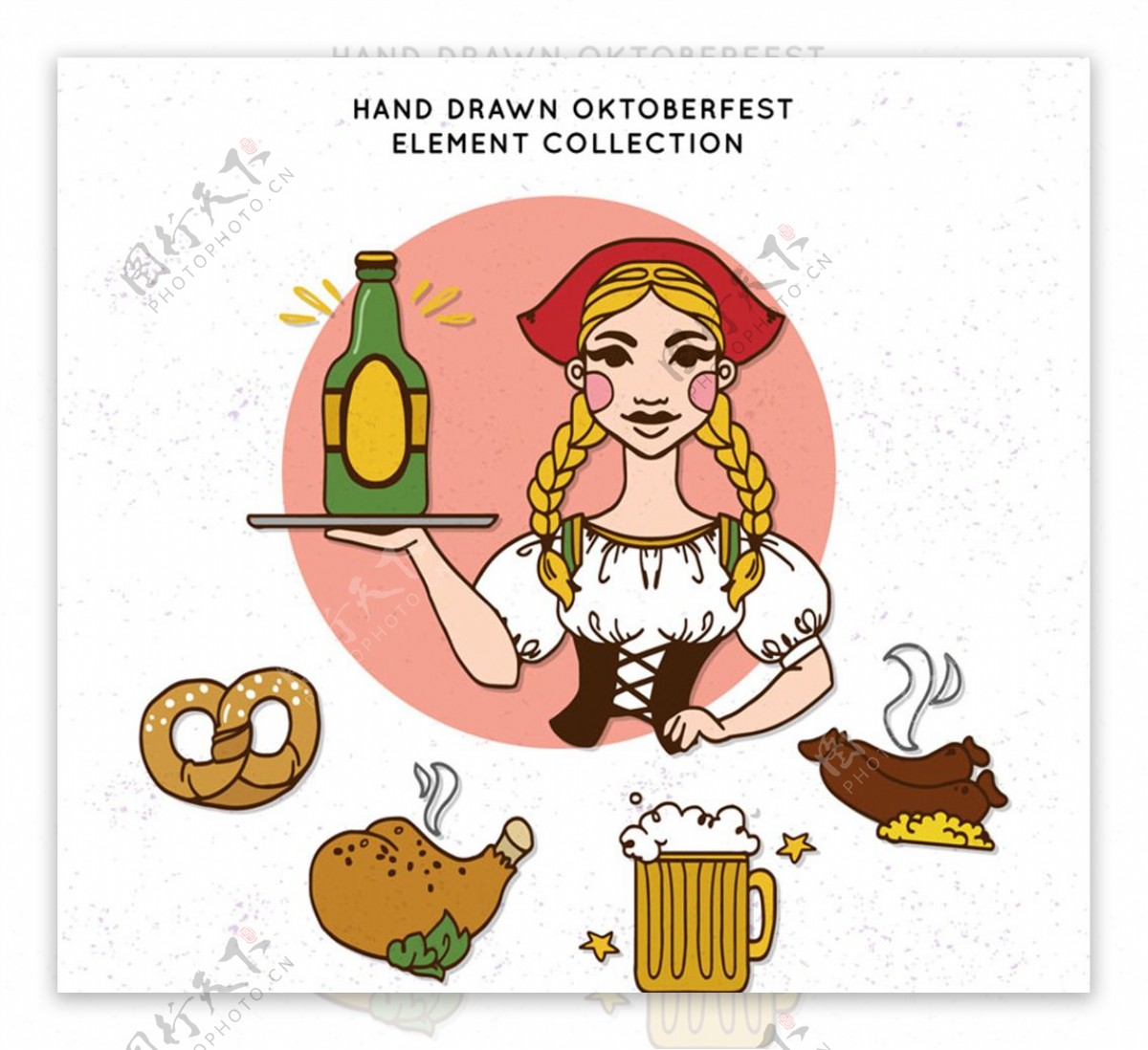 彩绘慕尼黑啤酒节女孩和食物