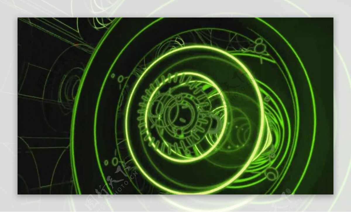 荧光绿色圆环旋转缩放视频素材