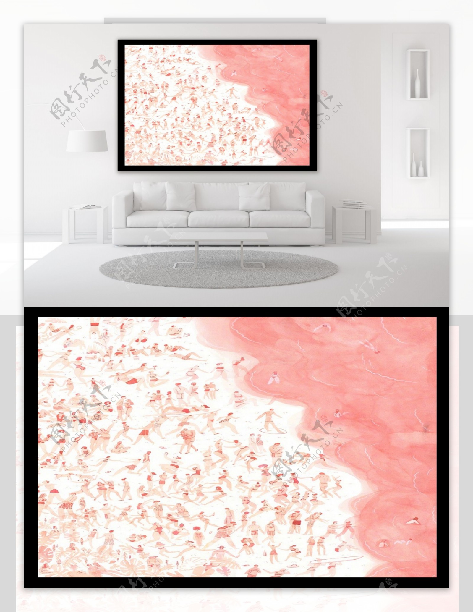 粉红色的大海油画装饰画