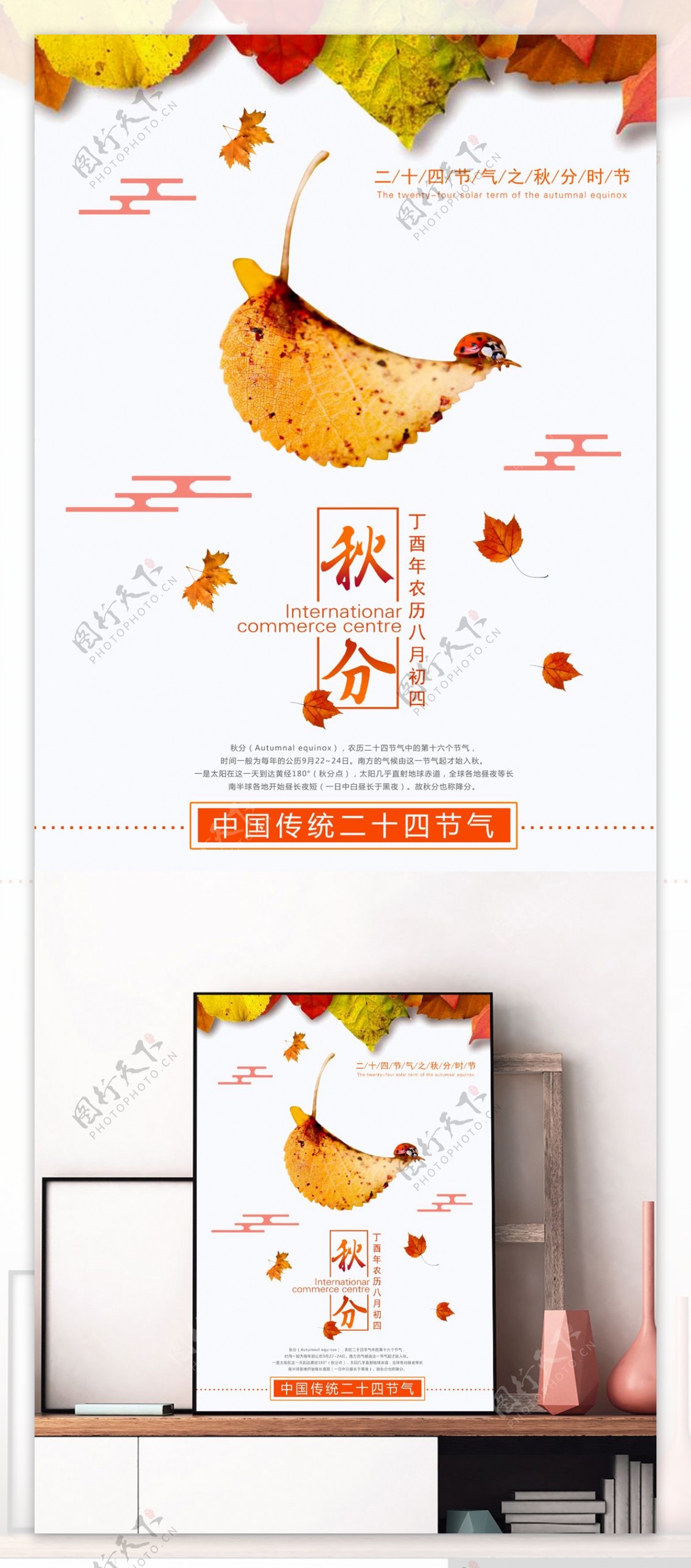 简约中国传统二十四节气之秋分海报设计