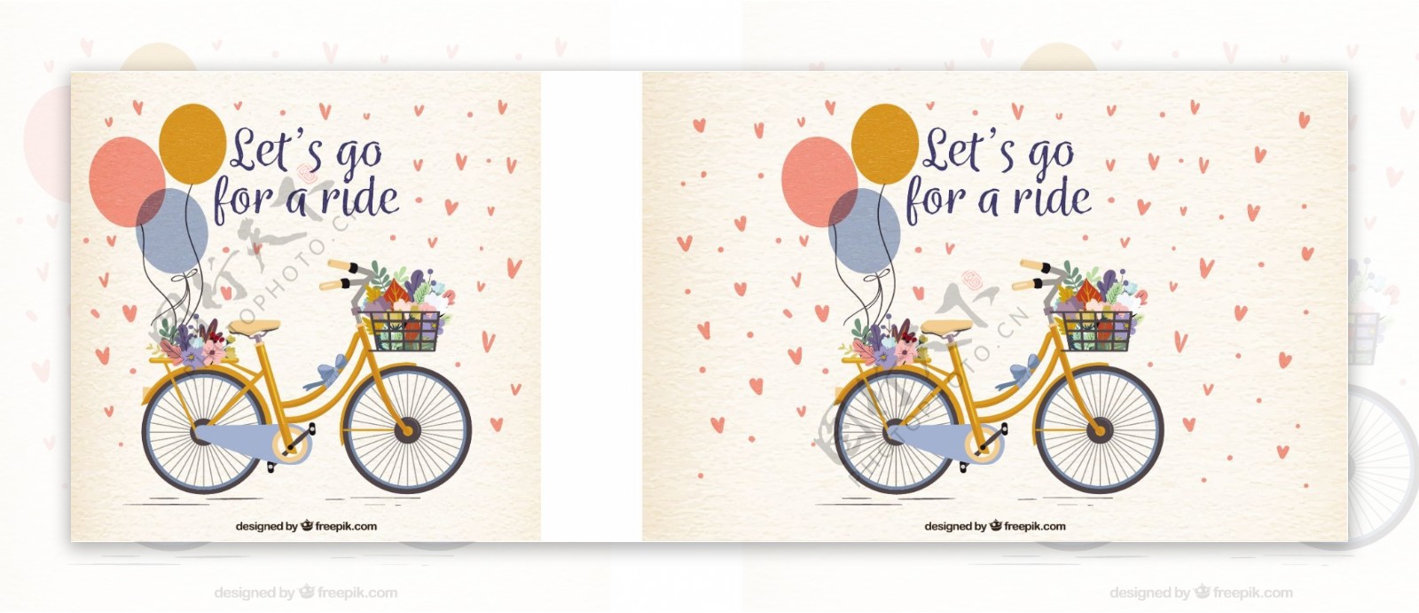 可爱的气球和鲜花自行车
