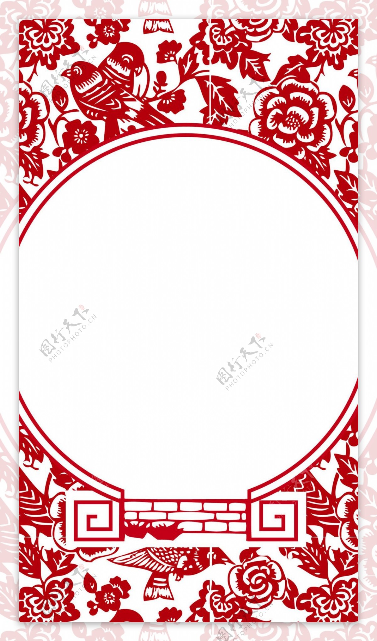 手绘红色剪纸花纹H5背景素材