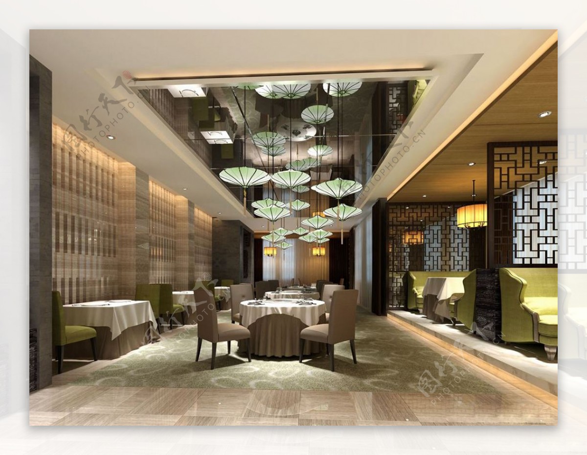 大气华贵餐饮商业空间餐厅效果图设计图片
