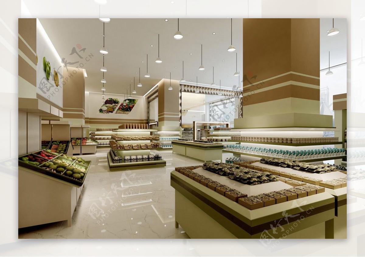 暖色现代简约风格超市效果图设计