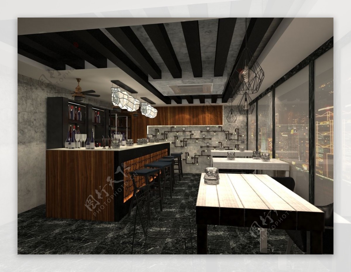 室内设计工业风格酒吧效果图3dm素材