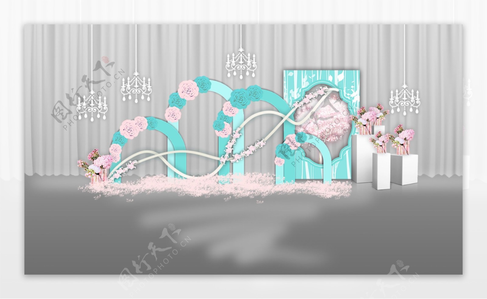 Tiffany蓝色拱门吊顶婚礼展示效果图