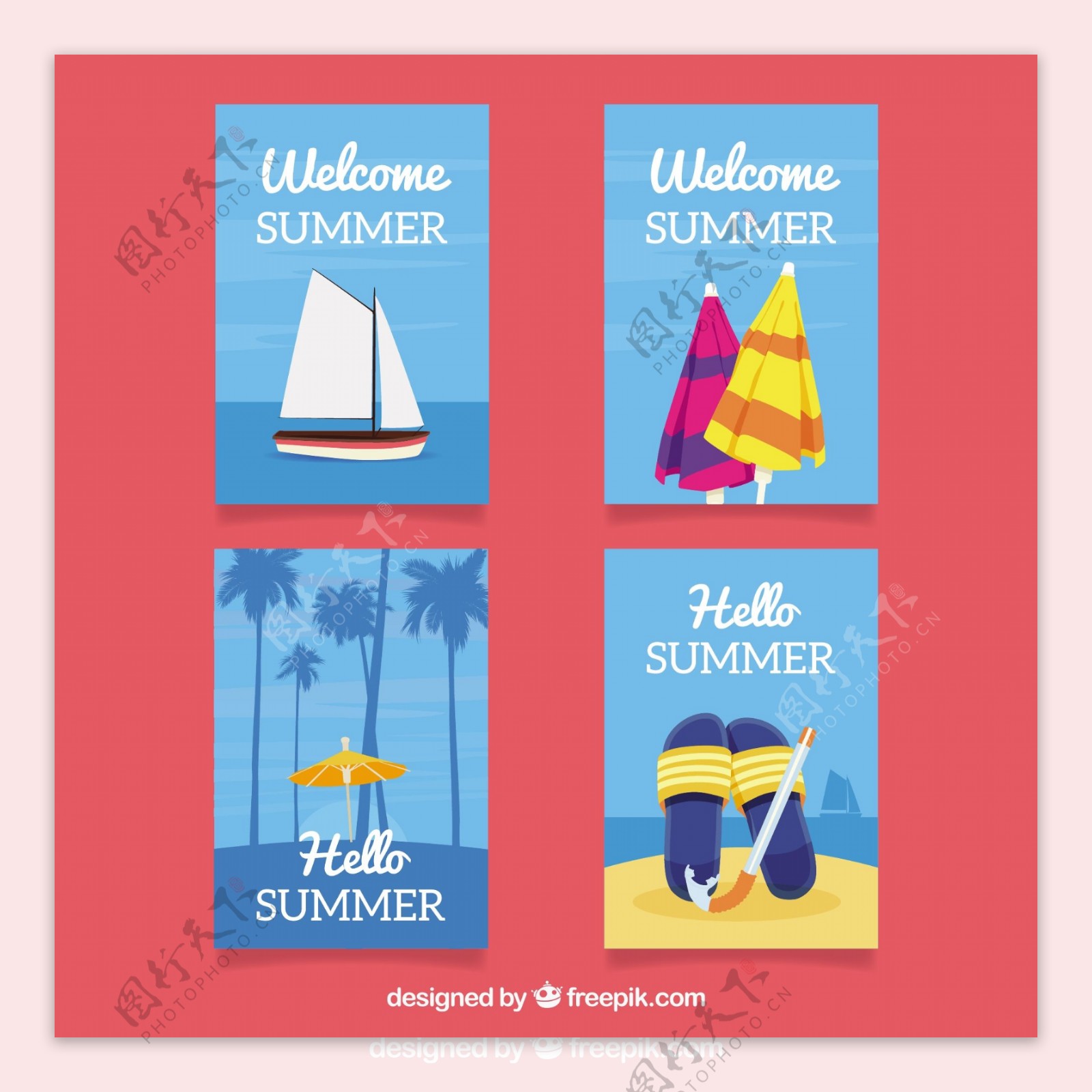 一些蓝色的夏季卡片