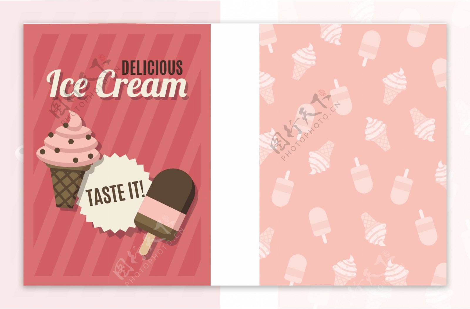 带美味冰淇淋的条纹卡片