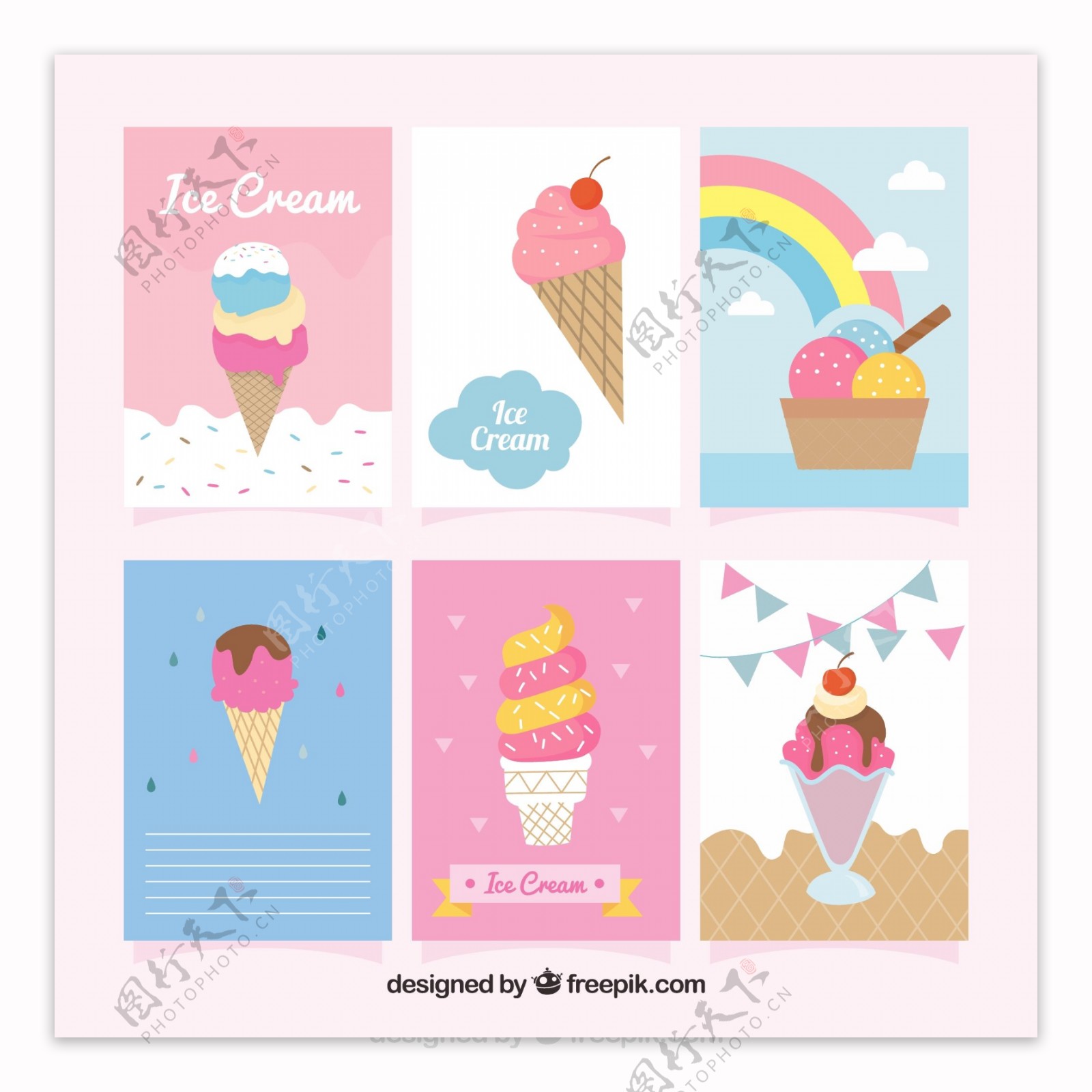 用柔和的颜色的冰淇淋漂亮的卡片收集