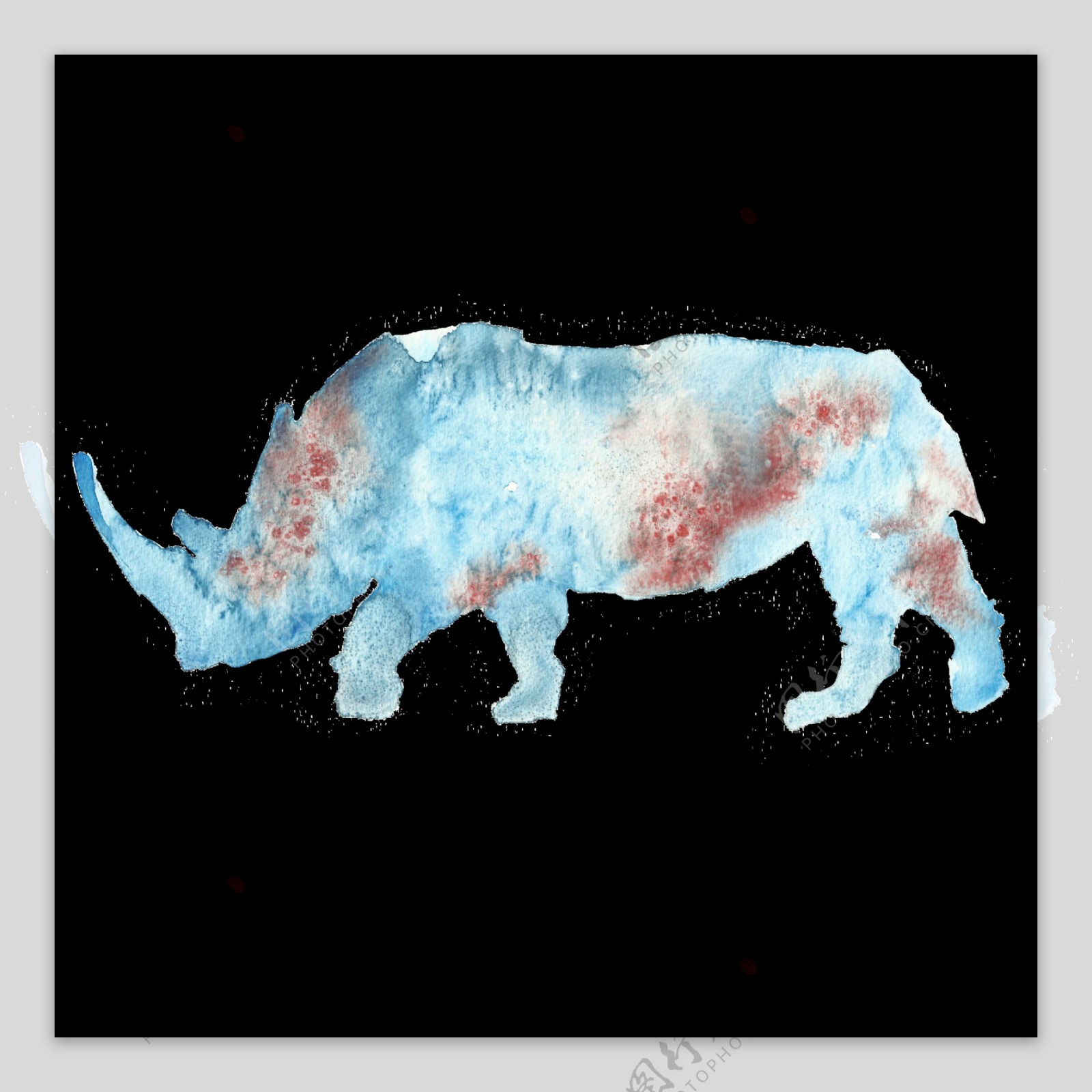 彩墨绘雪花纹动物透明装饰图案