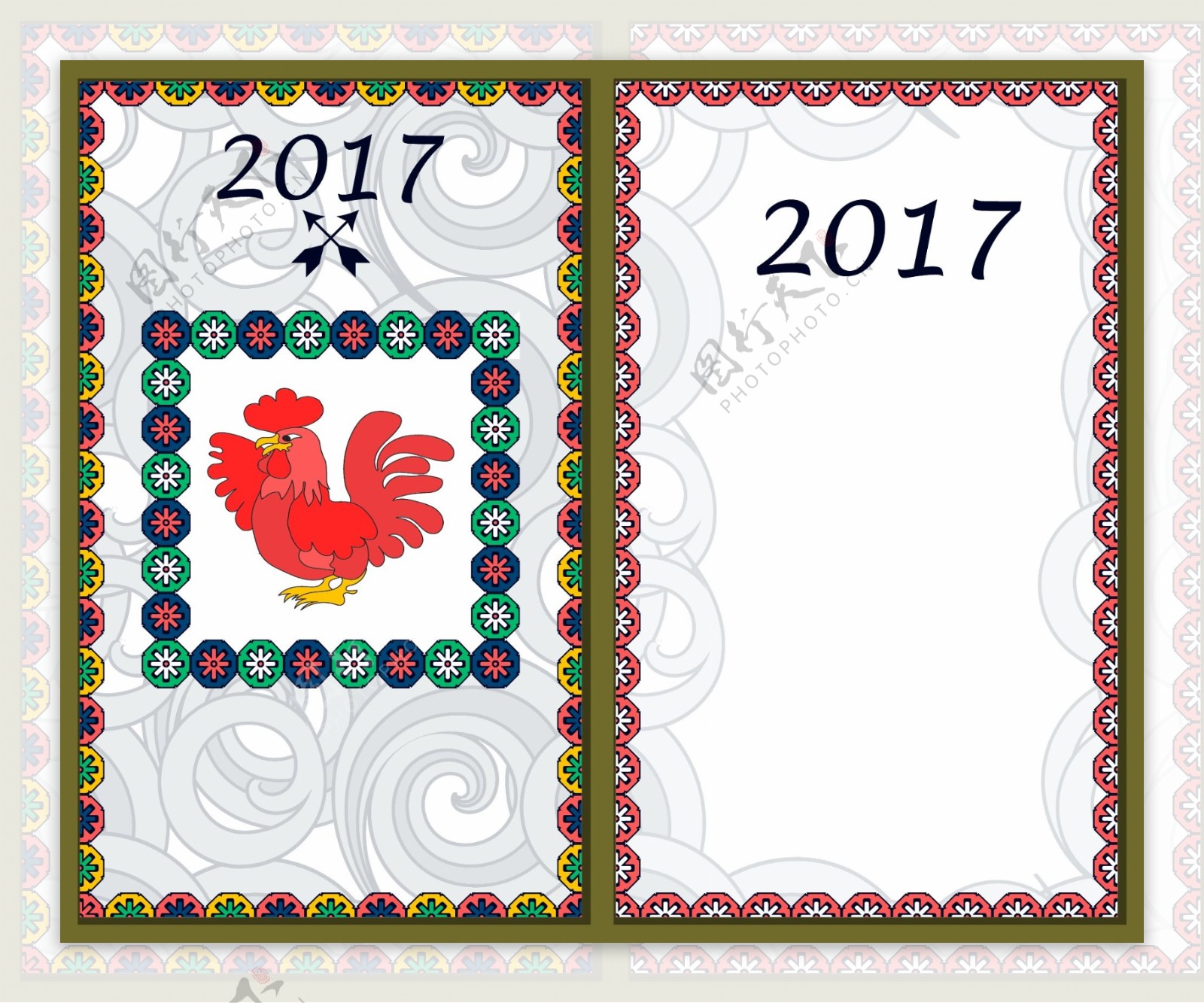 2017鸡年花纹边框设计背景