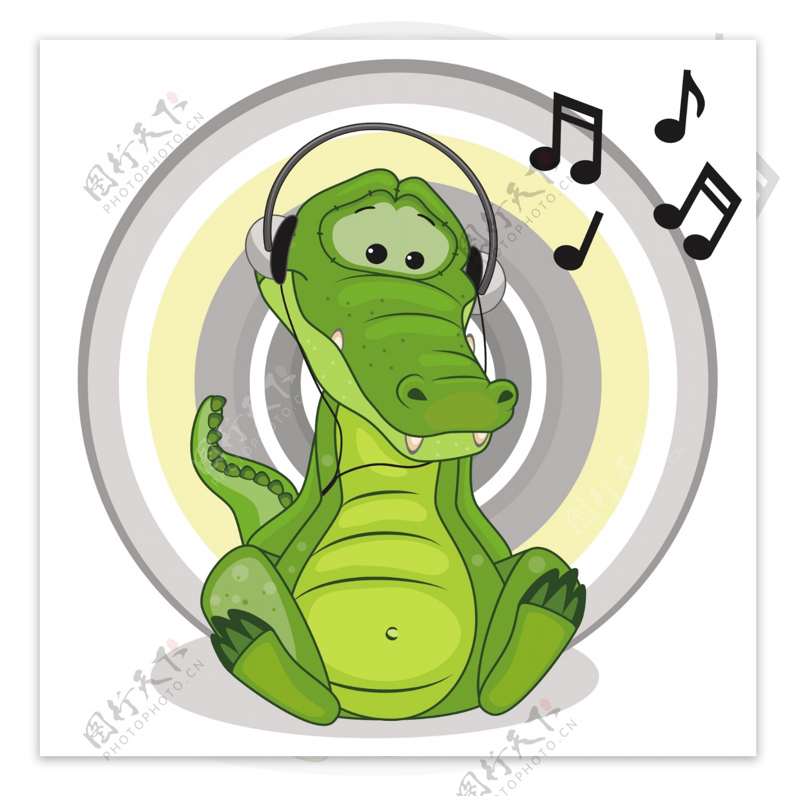 听音乐的鳄鱼卡通矢量素材