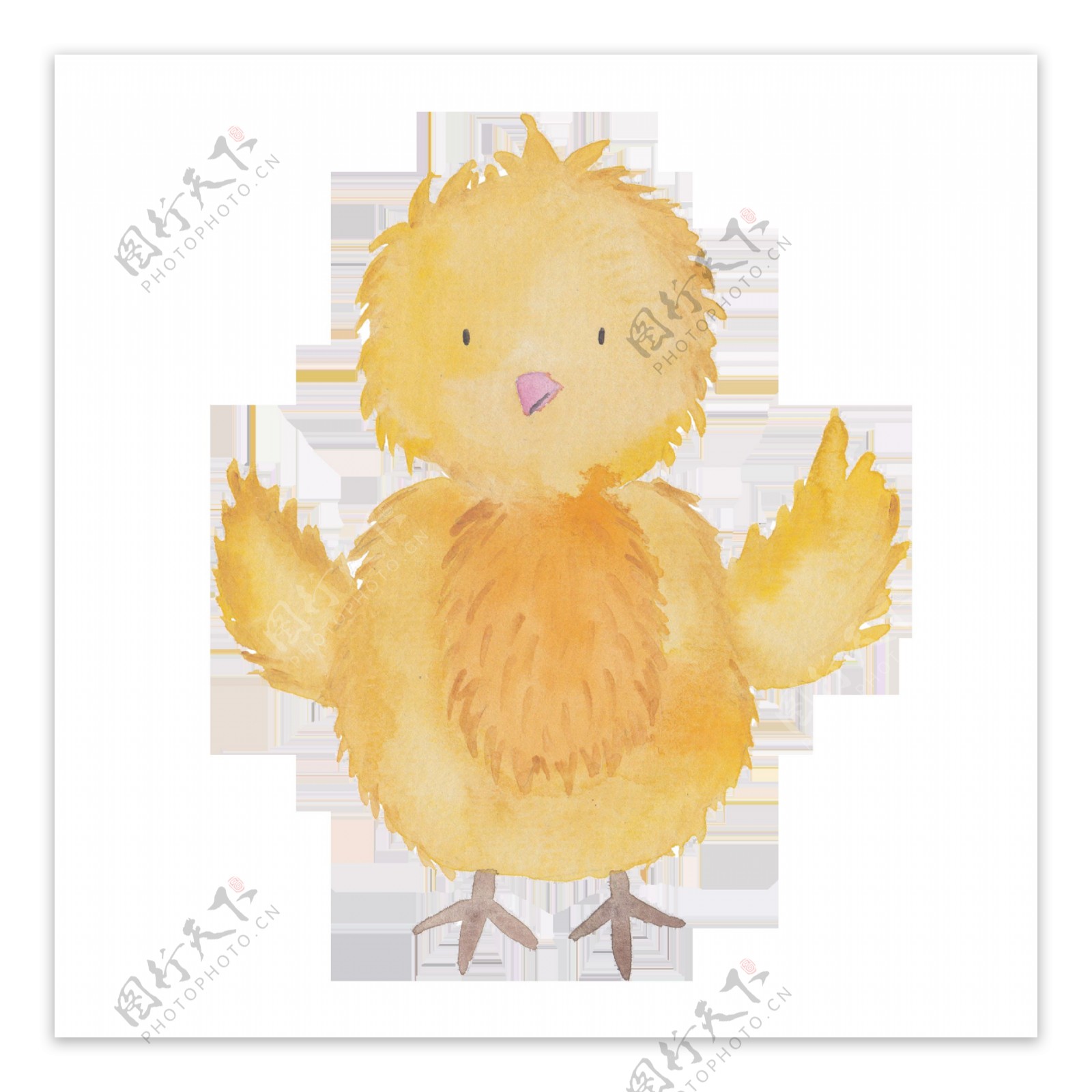 黄色手绘小鸡透明卡通素材装饰