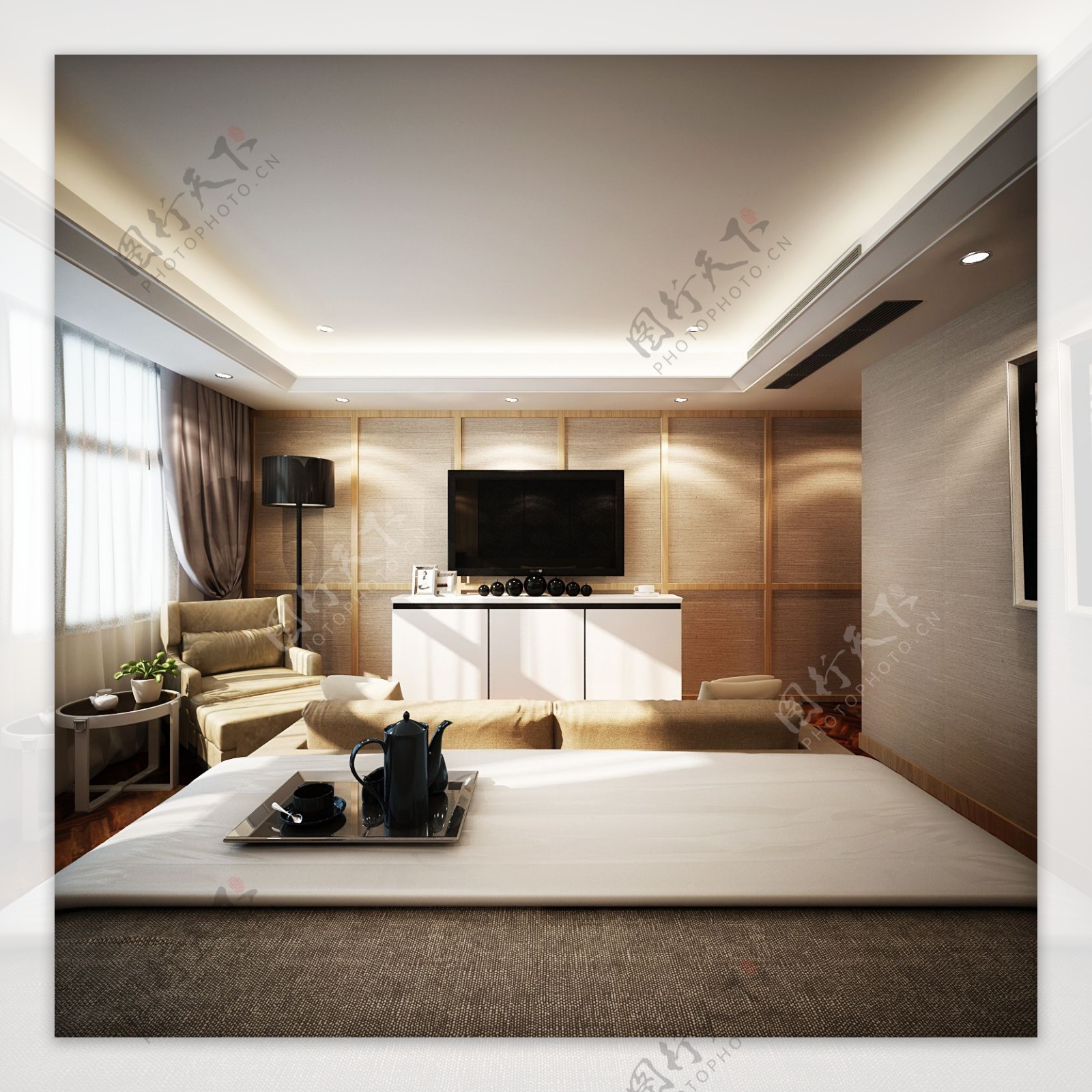 日式清新客厅浅色沙发室内装修效果图