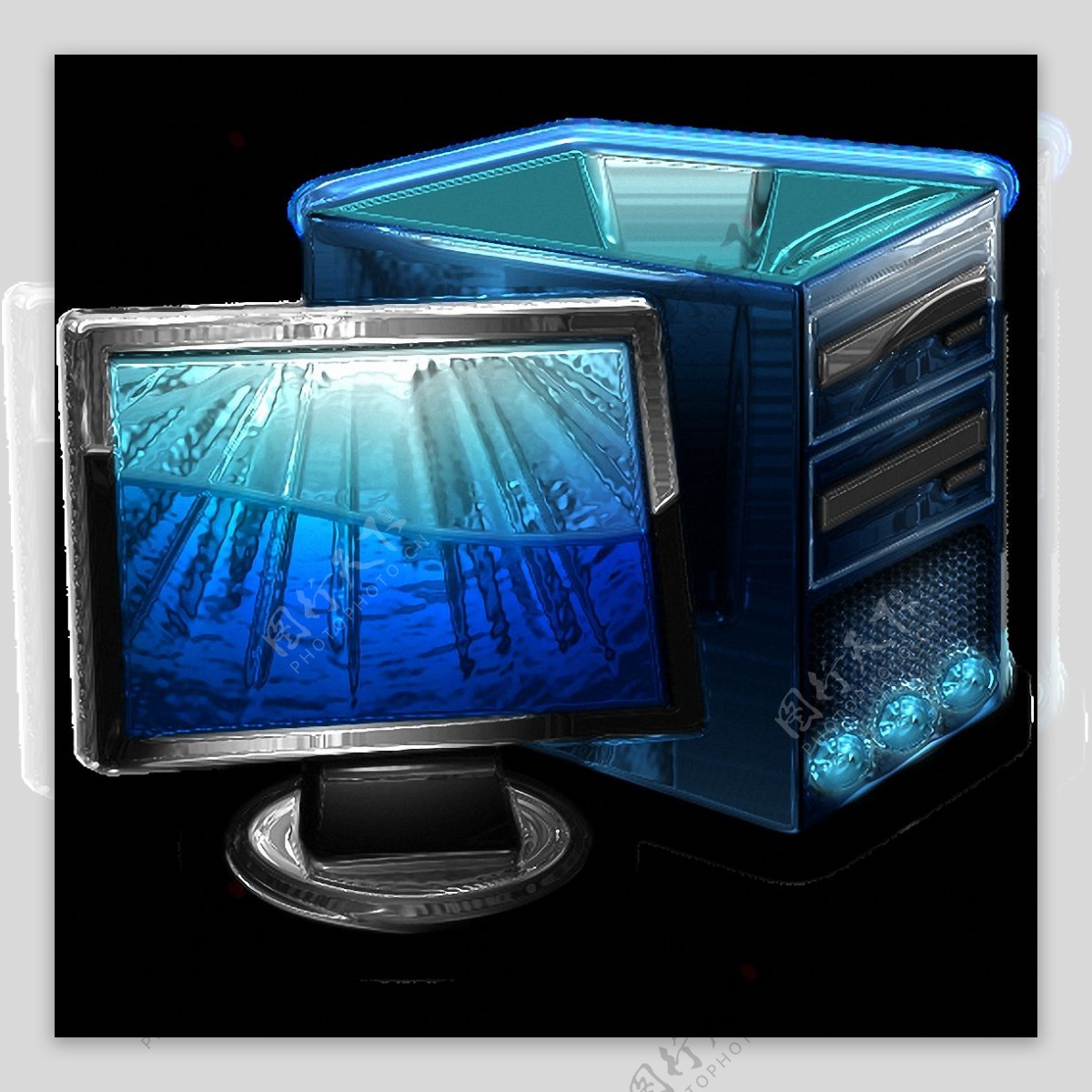 漂亮蓝色台式电脑免抠png透明素材