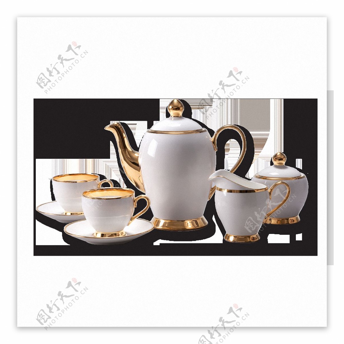 镶金茶壶茶杯免抠png透明图层素材