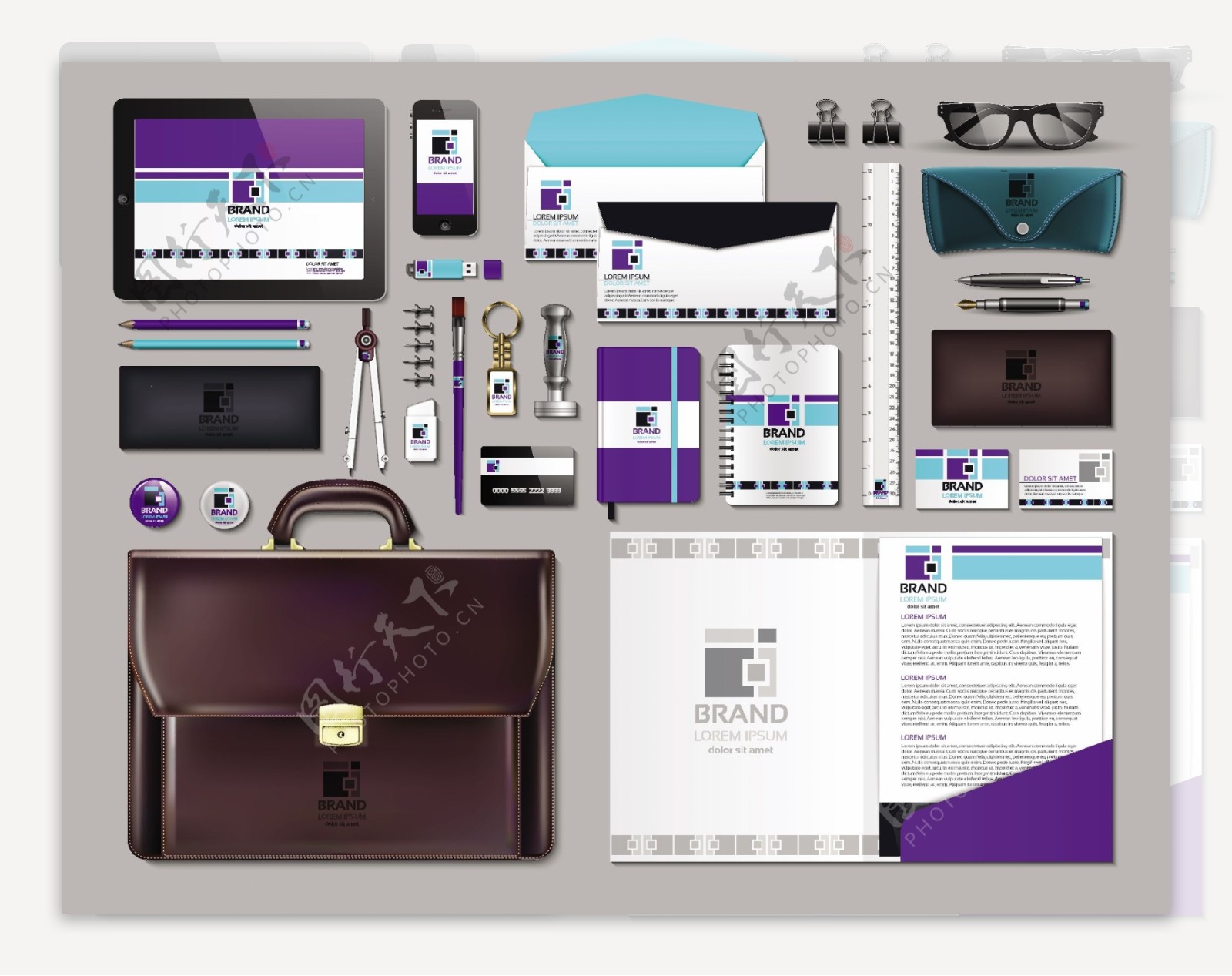 紫色设计商务文具