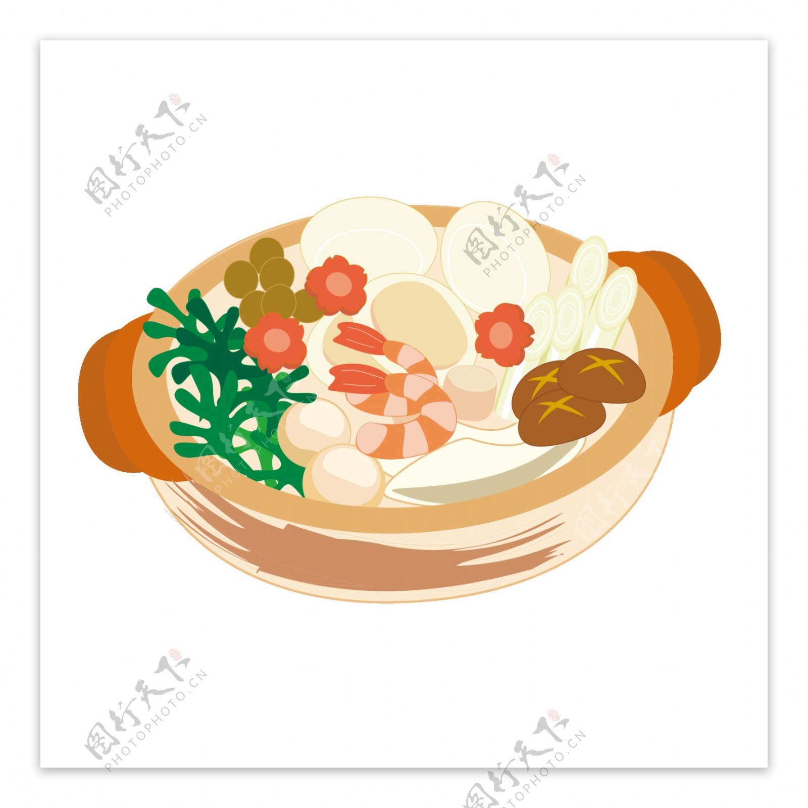 手绘海鲜香菇砂锅素材图片