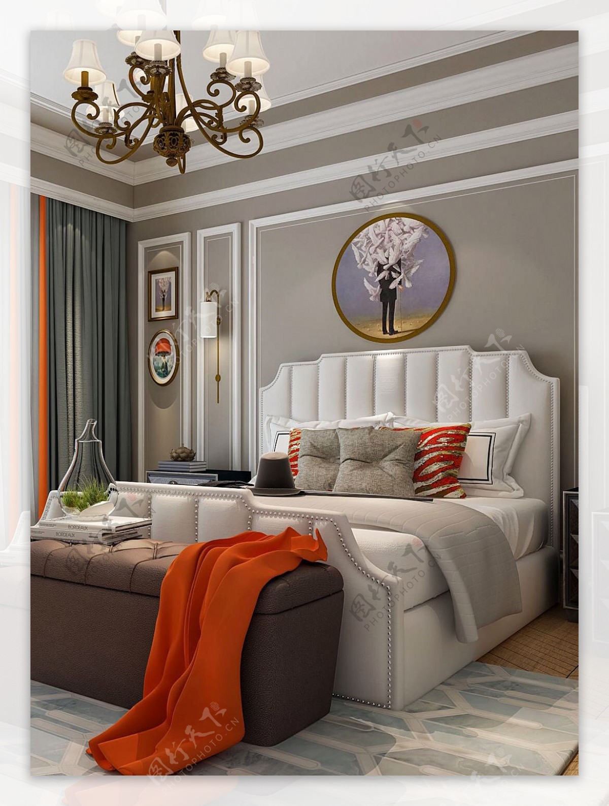 现代时尚客厅白色皮质床头室内装修效果图