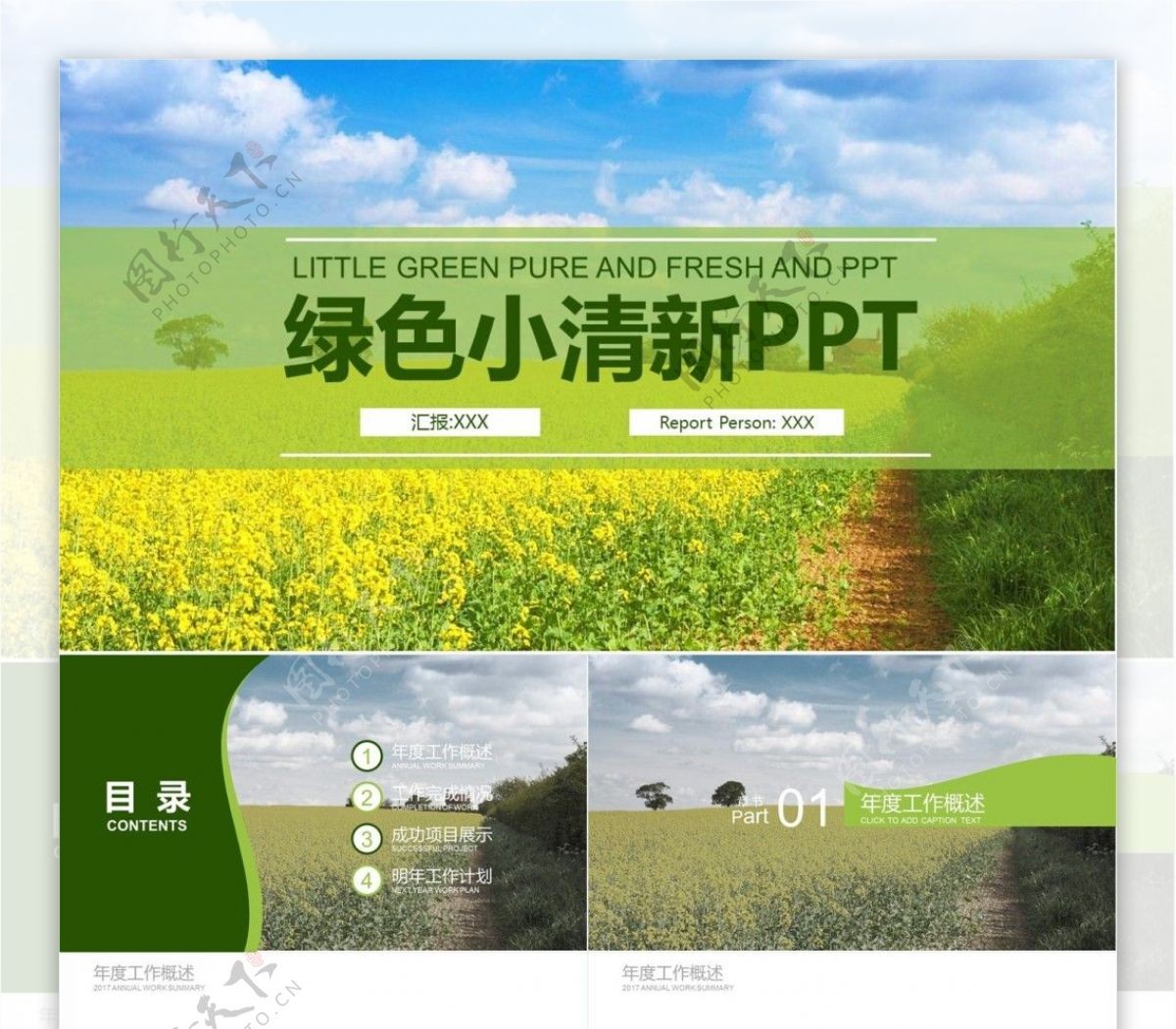 绿色小清新工作汇报PPT模板