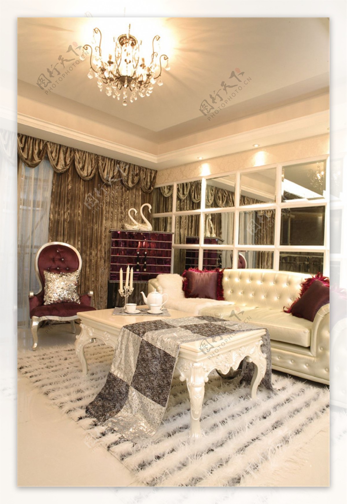 现代时尚客厅白灰地毯室内装修效果图