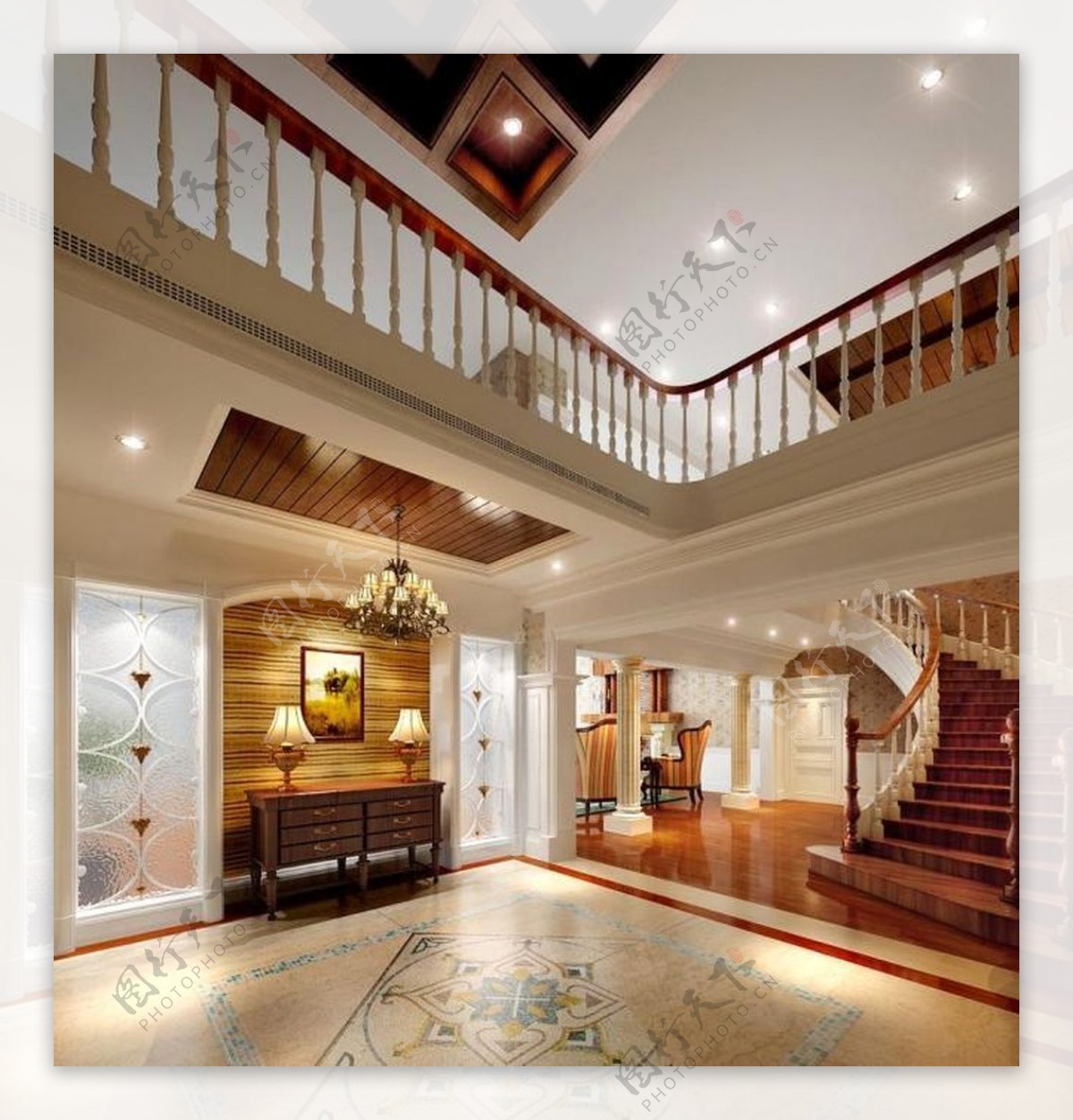 现代典雅室内客厅楼梯过道花砖效果图片