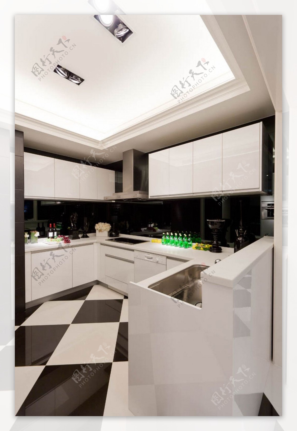 简约风室内设计厨房黑白菱形地砖效果图