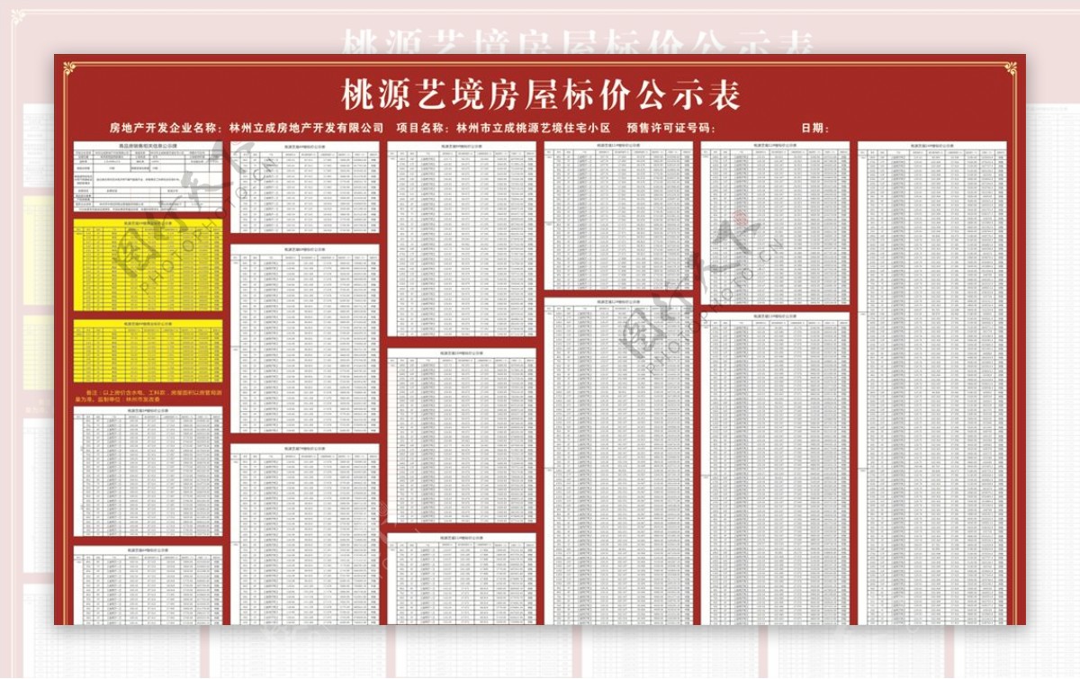 房地产房屋标价公示表