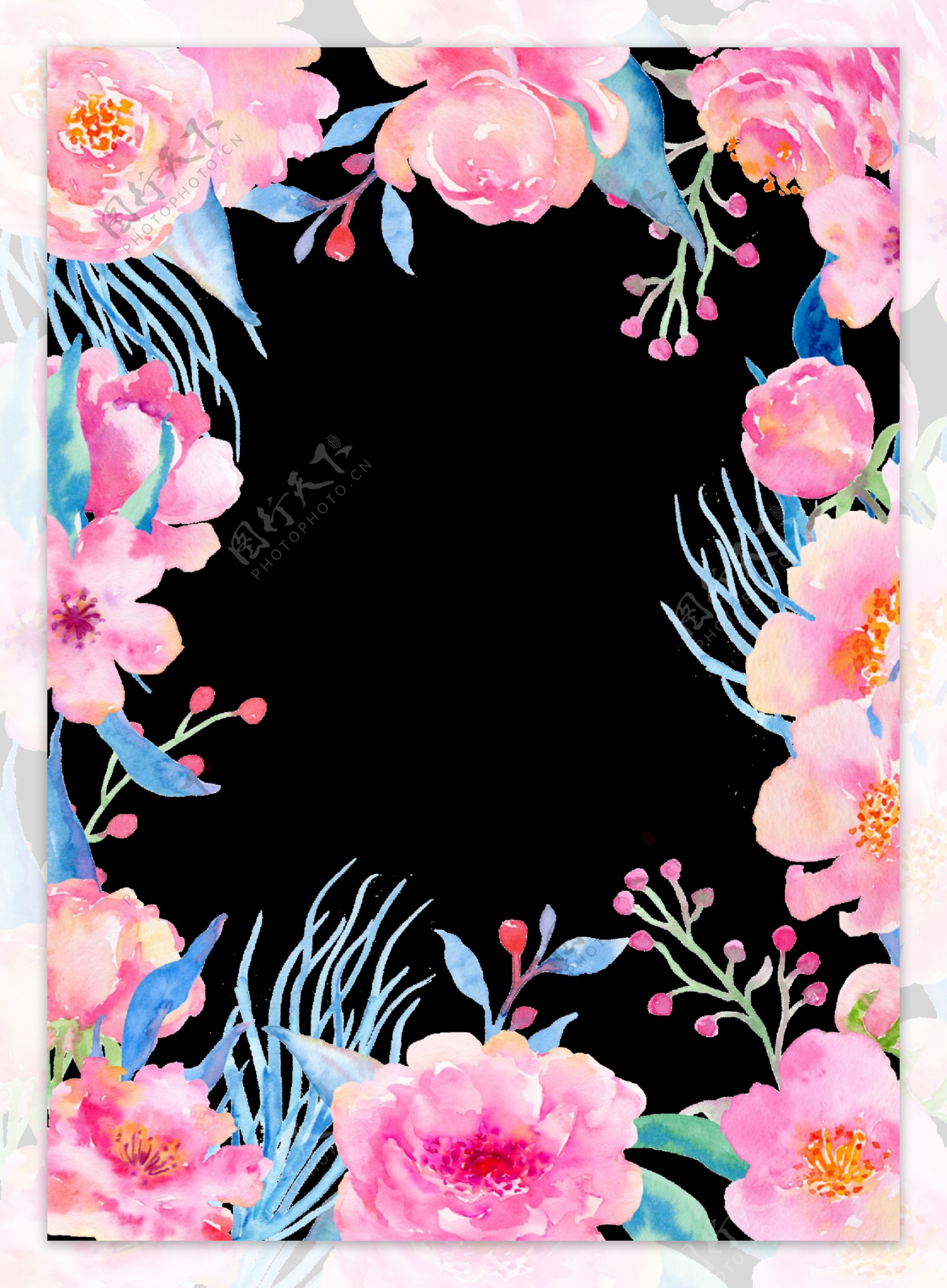 多彩花卉边框卡通透明素材